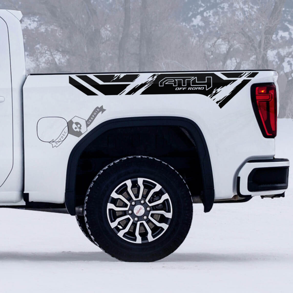 2 Nouveaux Autocollants de Grille de Lit GMC GM Sierra 1500 AT4 Hors-Route Détruits
