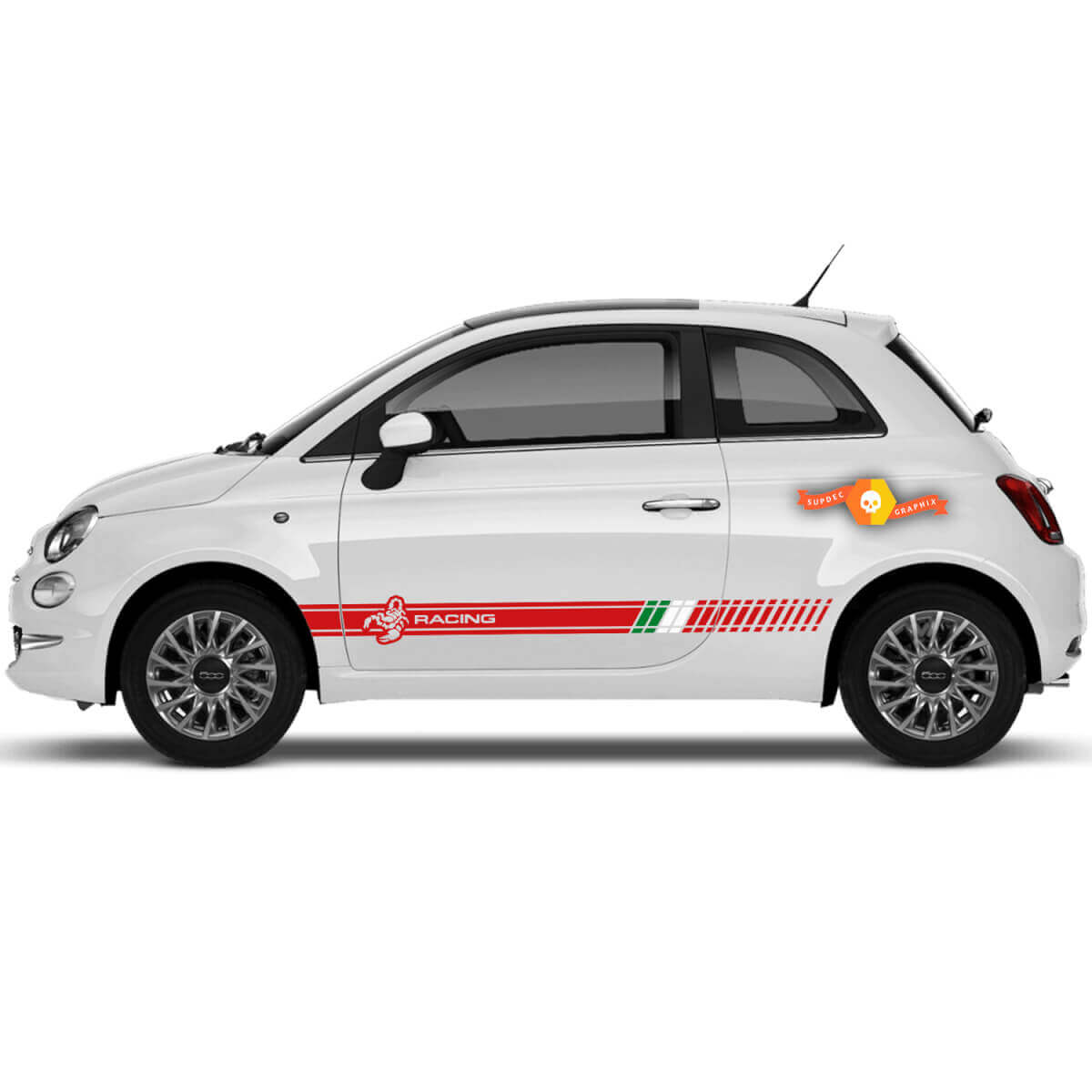 Paire de bandes autocollantes latérales pour portes de sport Fiat 500 Abarth Racing
