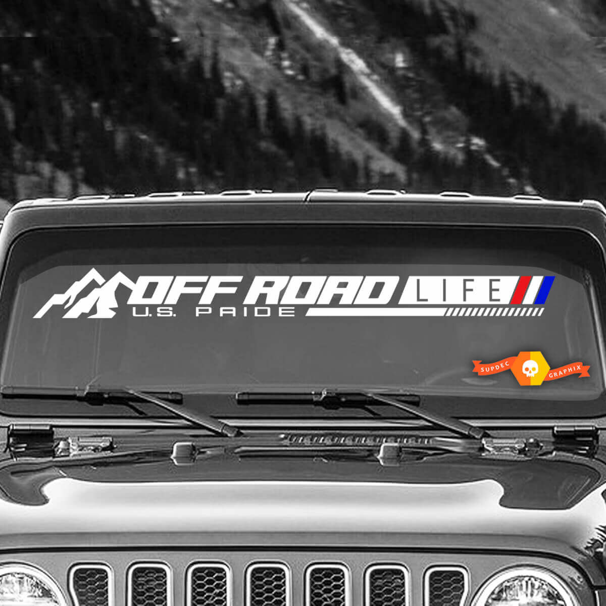 Autocollant décalcomanie OFF-ROAD LIFE Jeep Wrangler Rubicon Gladiator Sahara Mojave Mountains

