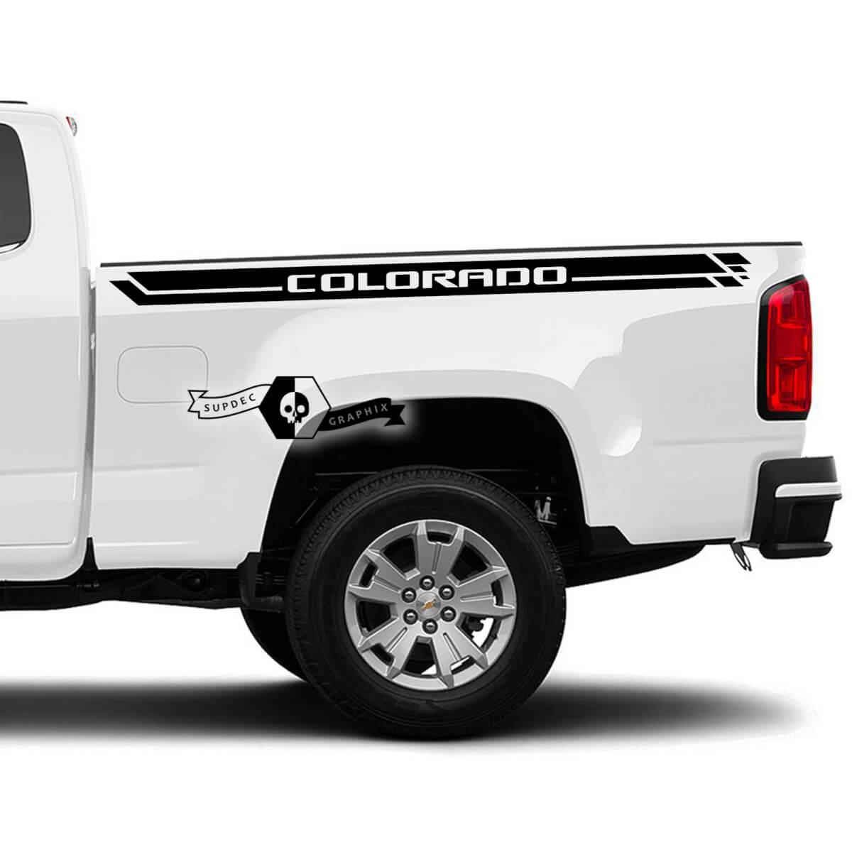 Paire d’autocollants en vinyle à rayures pour lit latéral Graphique 2022+ 2023+ Chevy Colorado étendu
