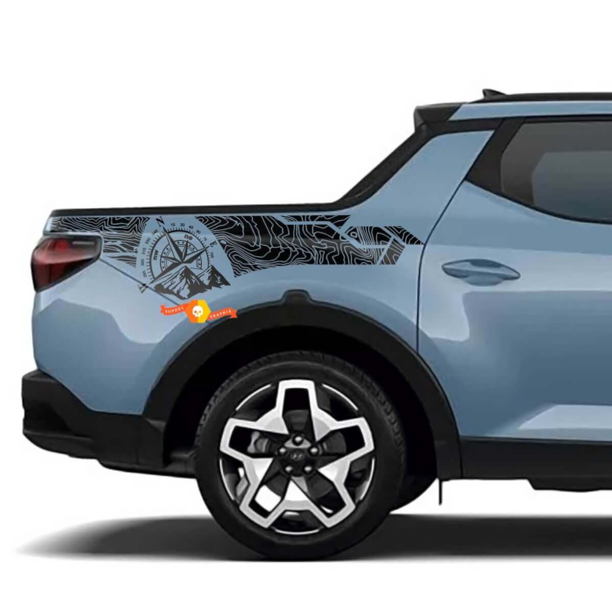 2x Autocollants en vinyle pour côté du lit édition carte topographique adaptés à Hyundai Santa Cruz
