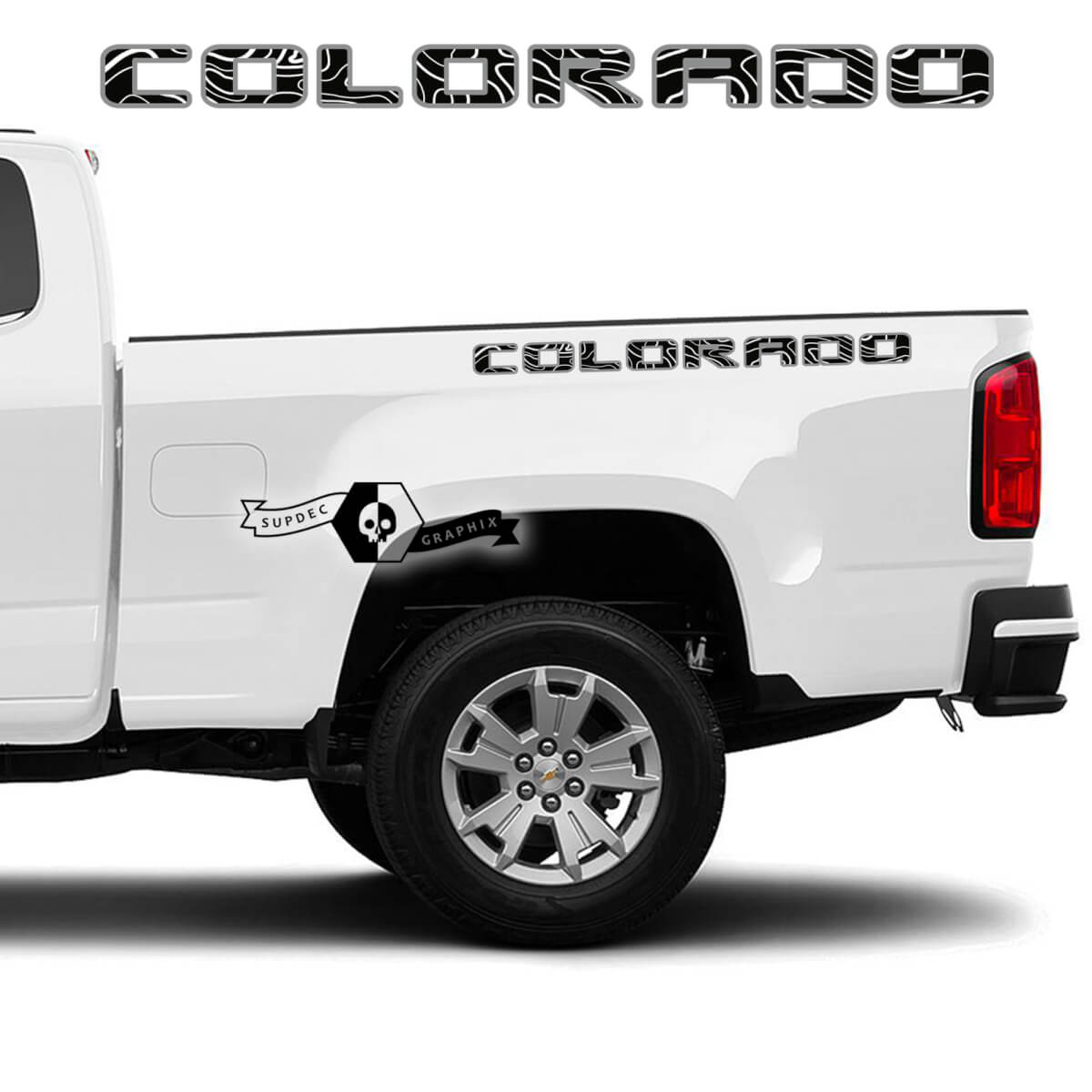 Paire Chevrolet Colorado 2 couleurs côté lit logo contour ligne vinyle autocollant autocollant
