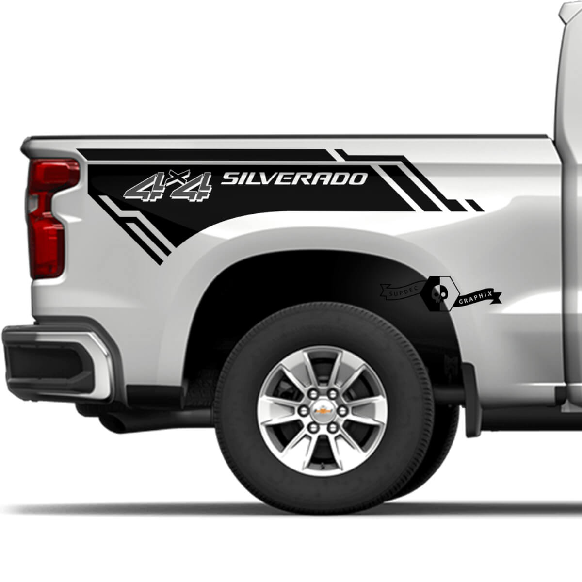 Paire Chevrolet Silverado 2023 côté 4x4 Logo nouveau panneau de lit 2 couleurs autocollant en vinyle