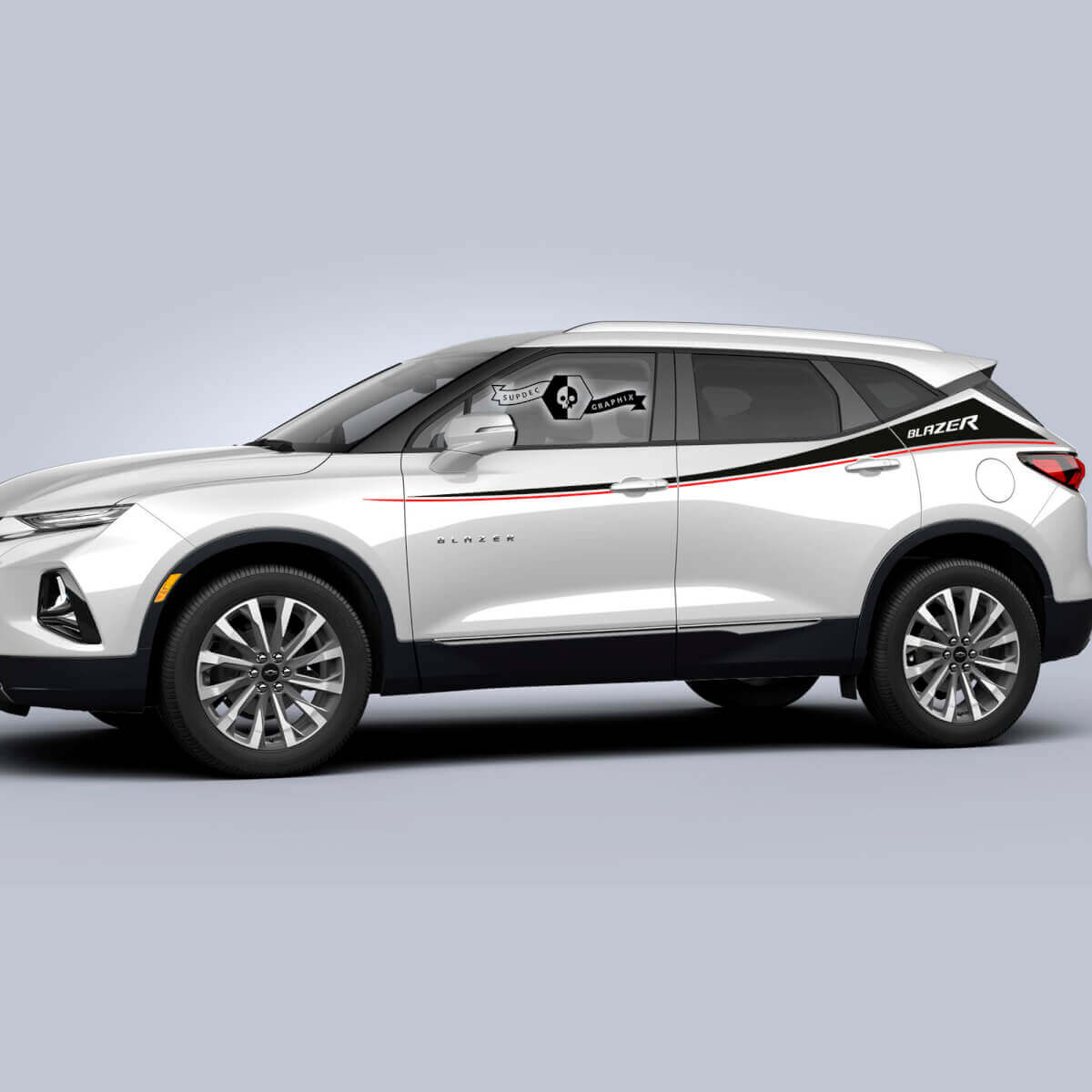 Paire Chevrolet Blazer 2023 Portes Latérales Côte à Côte Haut 2 Couleurs Bande Logo Autocollant en Vinyle
