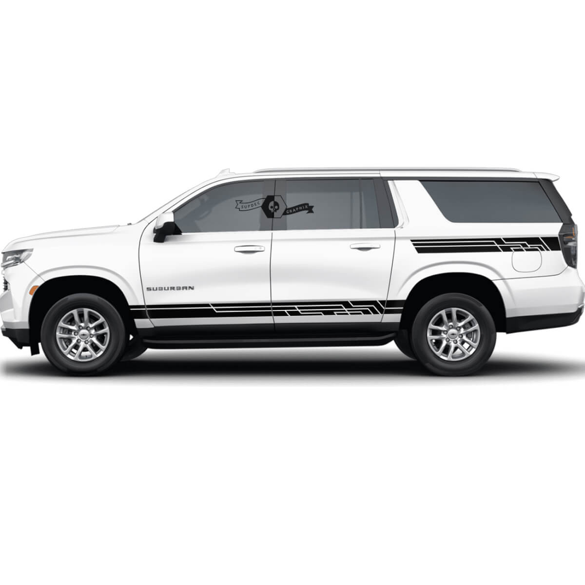 Paire de bandes latérales pour Chevrolet Suburban - Autocollant vinyle pour panneaux latéraux des portes et du hayon
