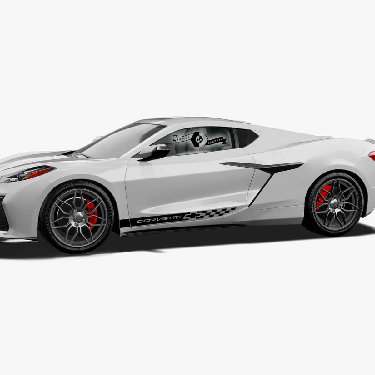 2x Autocollant en vinyle à damier pour portes latérales de Chevrolet Corvette Z06
