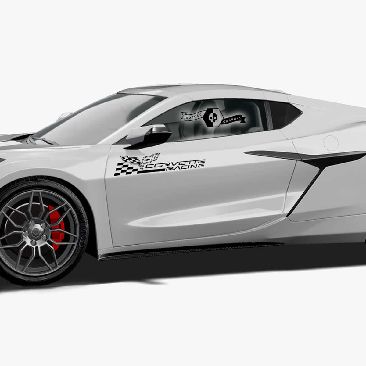 2x Autocollant vinyle de logo de drapeau à damier pour portes latérales de Chevrolet Corvette Racing Z06
