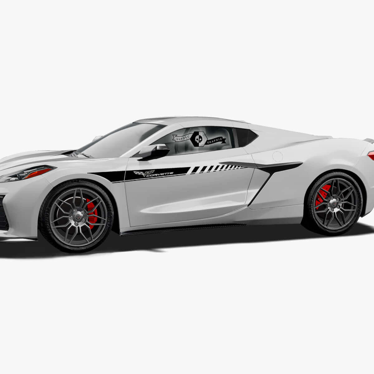 2x Autocollant vinyle de décalcomanie de bande de logo de ligne de garniture de portes latérales Chevrolet Corvette Z06
