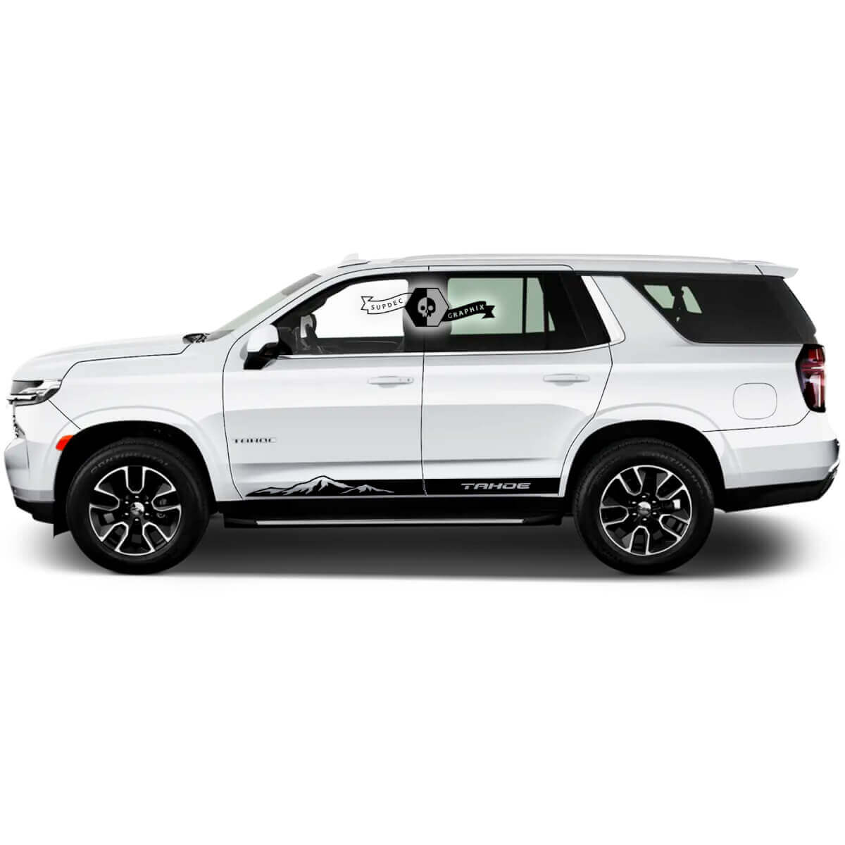 2X 2020 2021 2022 2023 + Graphiques Chevrolet Tahoe Rayures Portes Bande de bas de caisse Montagnes Autocollant en vinyle
