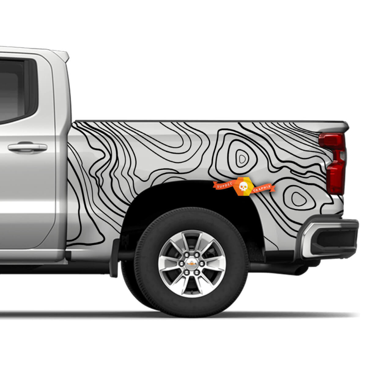 Autocollants en vinyle découpés en contour de carte topographique pour camion Chevrolet Silverado
