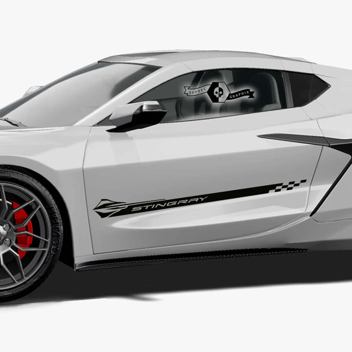 2x Bandes latérales de portes Chevrolet Corvette Z06 Stingray drapeau à damier Autocollant vinyle
