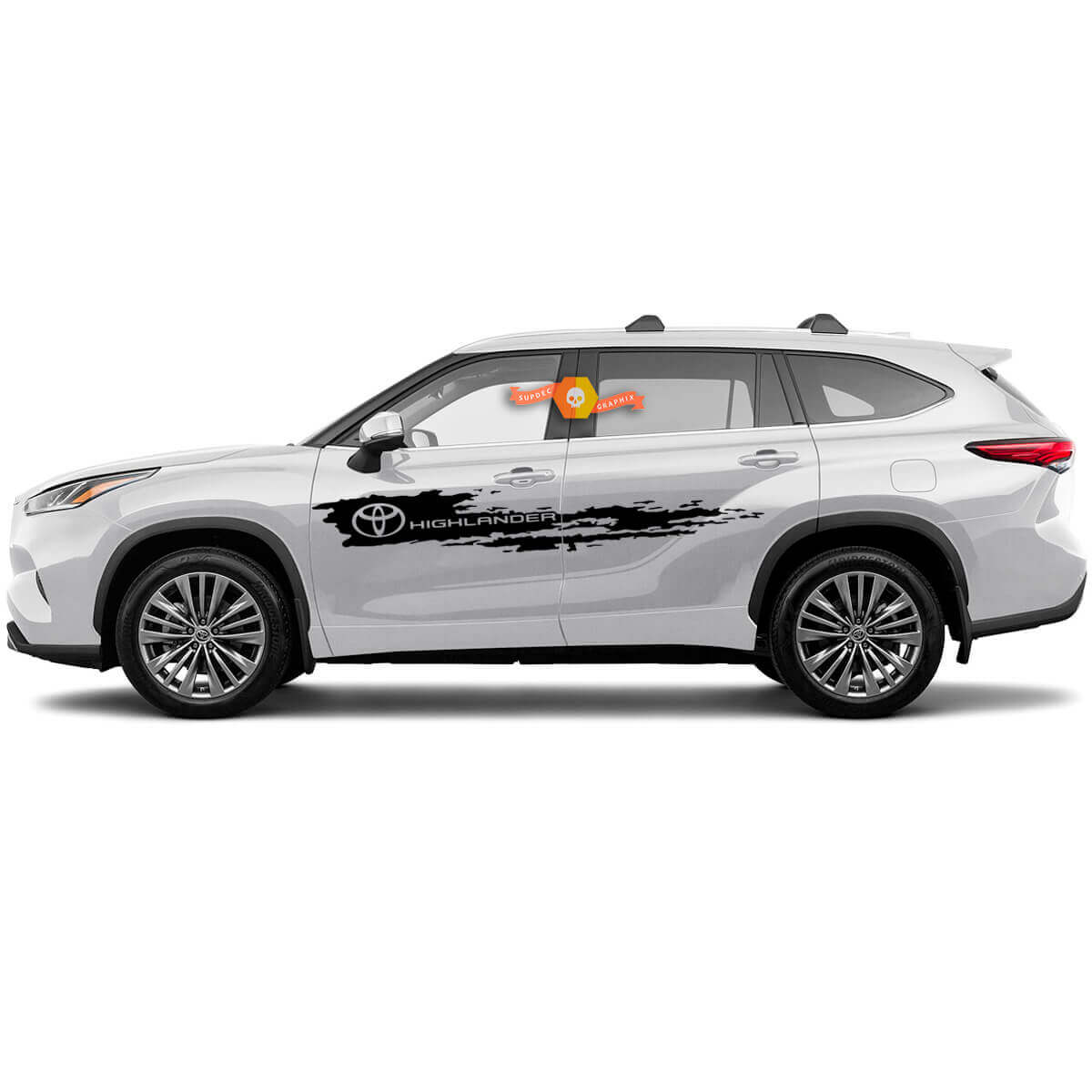 Kit de bandes latérales autocollantes avec décalcomanies graphiques pour les portières de la Toyota Highlander 2020.
