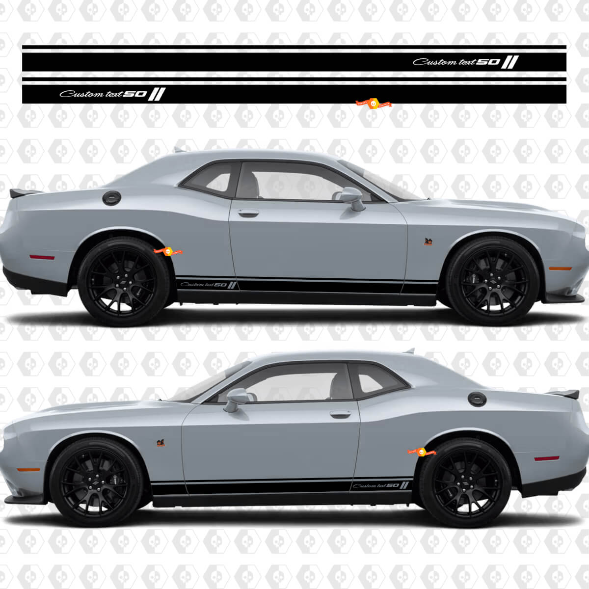 Autocollants en vinyle de panneaux latéraux style bandes du 50e anniversaire pour Dodge Challenger