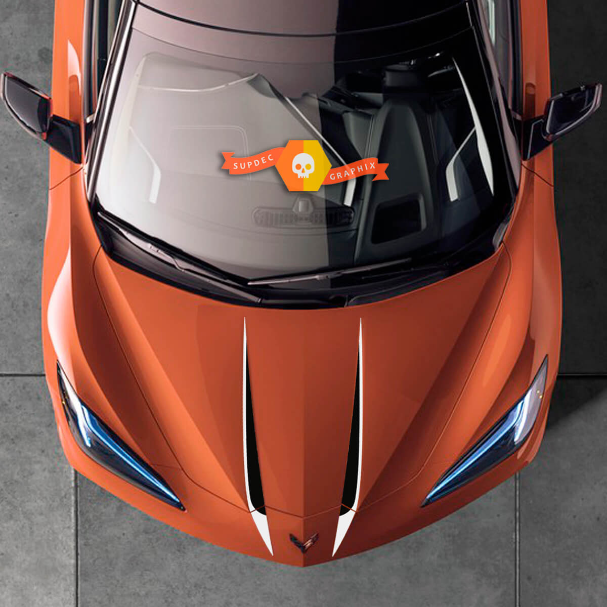 2020 2022 2023 Chevrolet Corvette C8 Stingray Hood Corvette Classic Logo Autocollant Autocollant Rayures 2 couleurs
