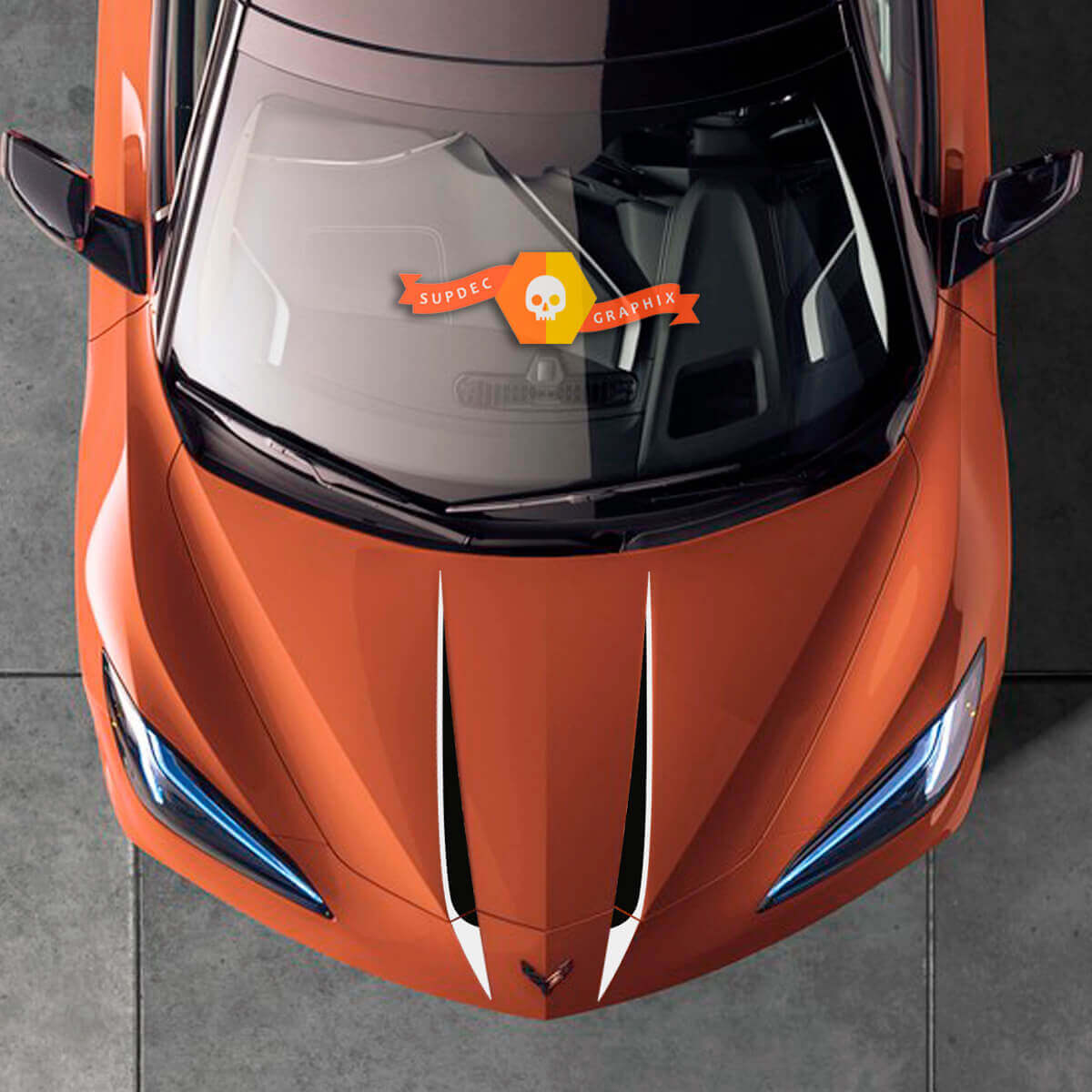 Kit d'autocollants vinyle double bandes capot pour Chevrolet Corvette C8 Stingray 2020-2023
