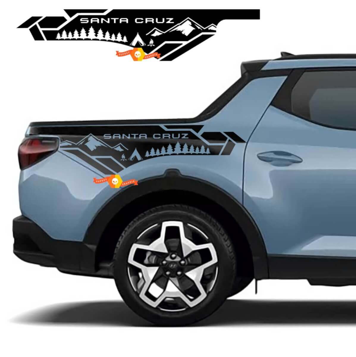 2x Autocollants Vinyle Côté BedSide Camper Edition Montagnes Arbres pour Hyundai Santa Cruz
