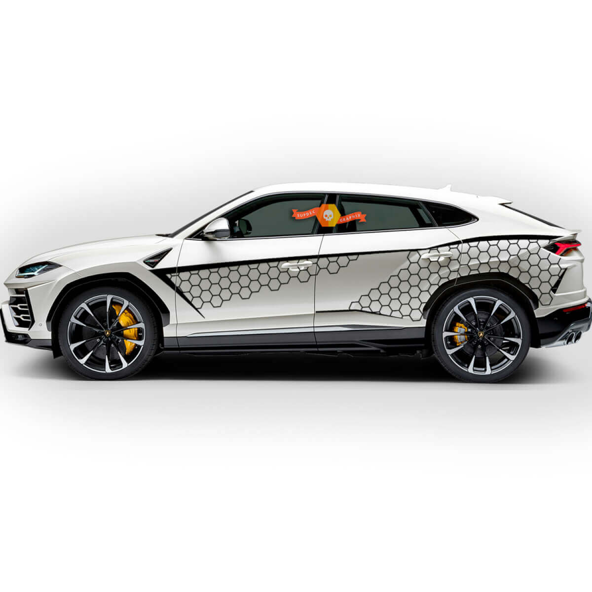 Paire Lamborghini Urus 2021 2022 2023 Autocollant Vinyle Décalcomanie Graphique Honeycombs Splash pour Portières Latérales
