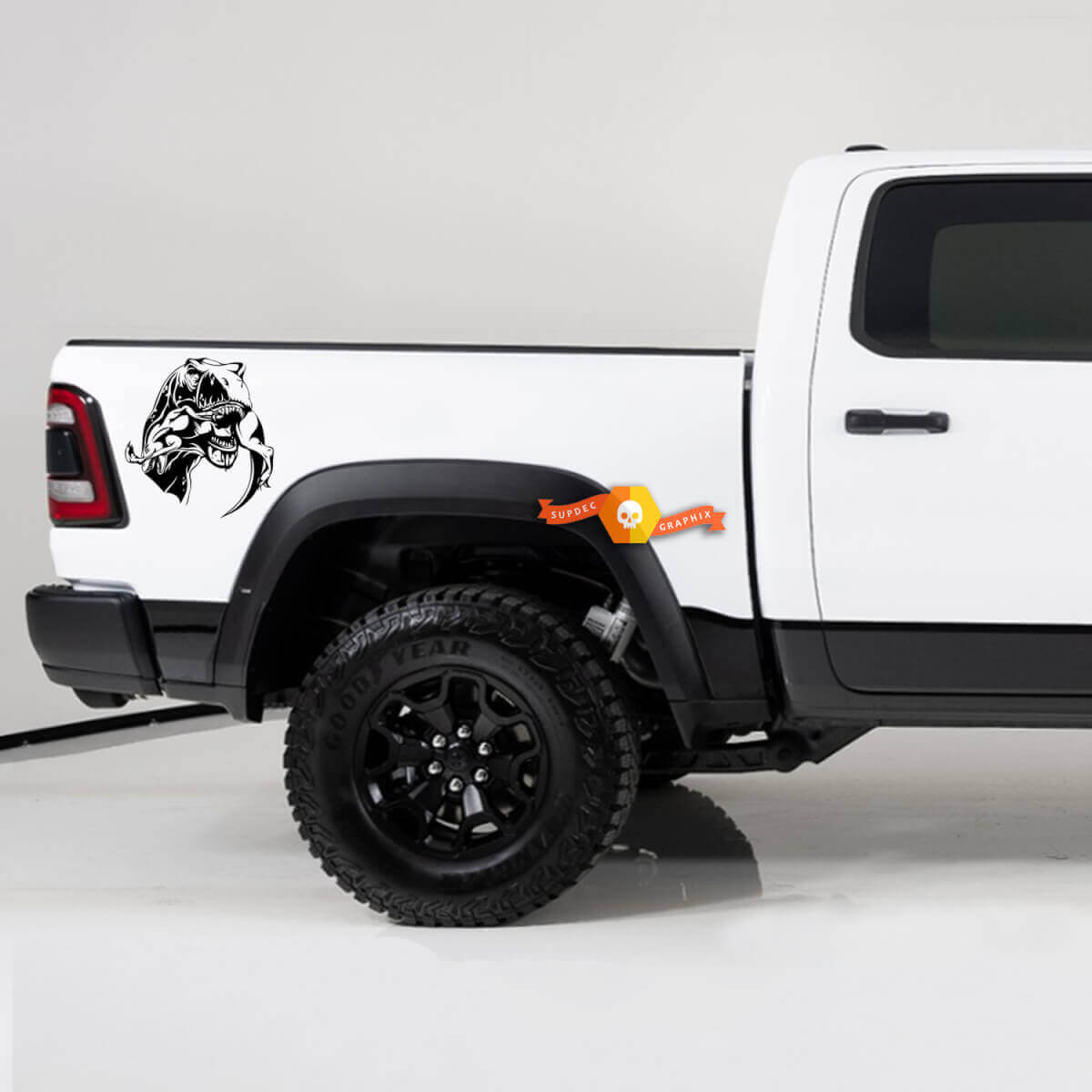 Jeu d'autocollants en vinyle T-Rex mangeant pour le côté arrière du Dodge Ram TRX