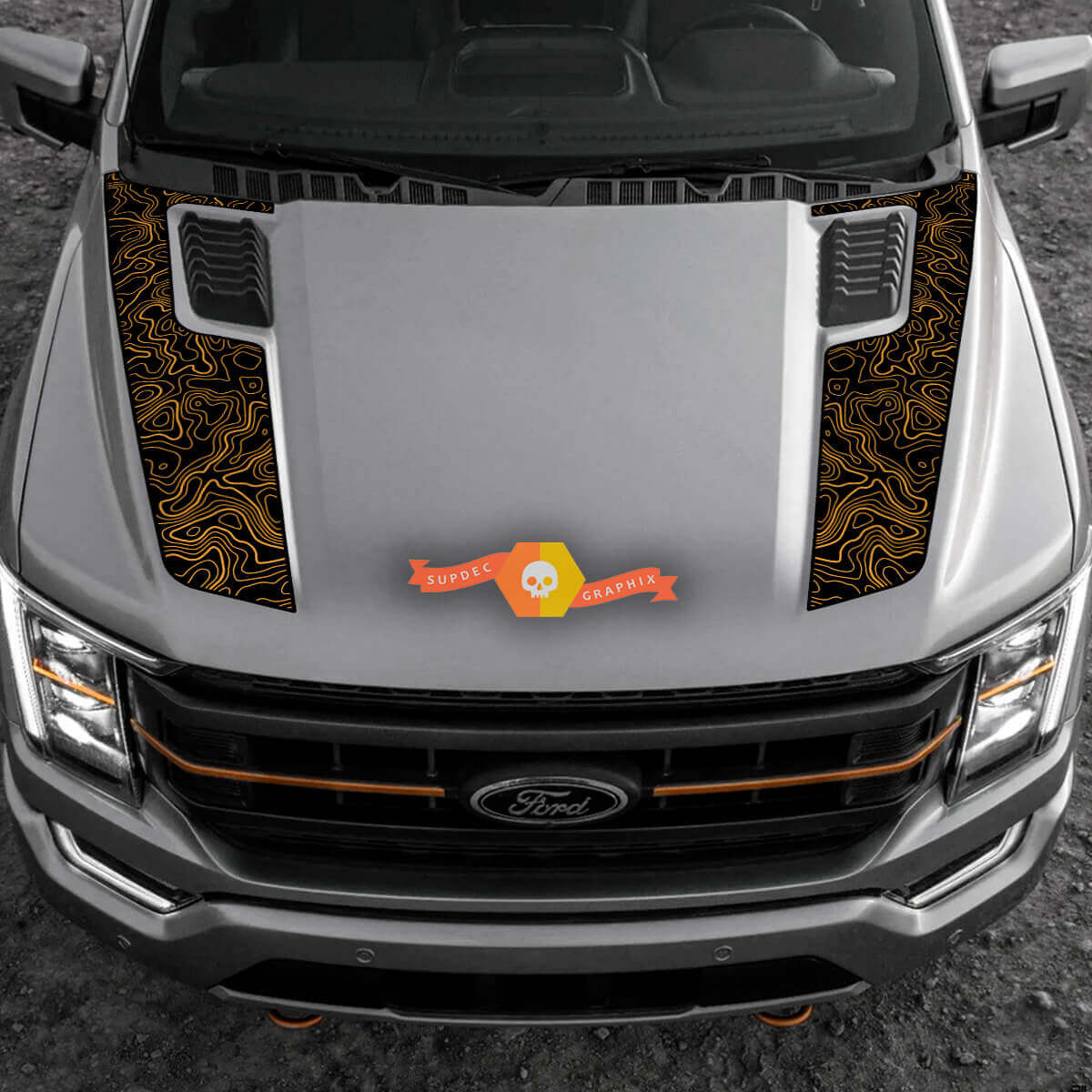 Autocollant Vinyle Rayures Capot Style Topographique pour Musclecar F-150 2022-2023