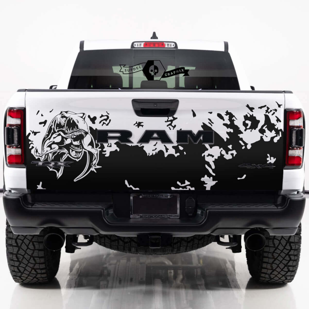 Autocollant vinyle éclaboussure de boue T-Rex pour hayon Dodge Ram TRX