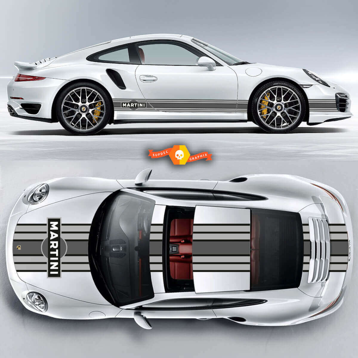 Trois couleurs Grayscale Porsche Martini Racing Stripes pour Carrera Cayman Cayman Boxster ou tout kit complet Porsche
