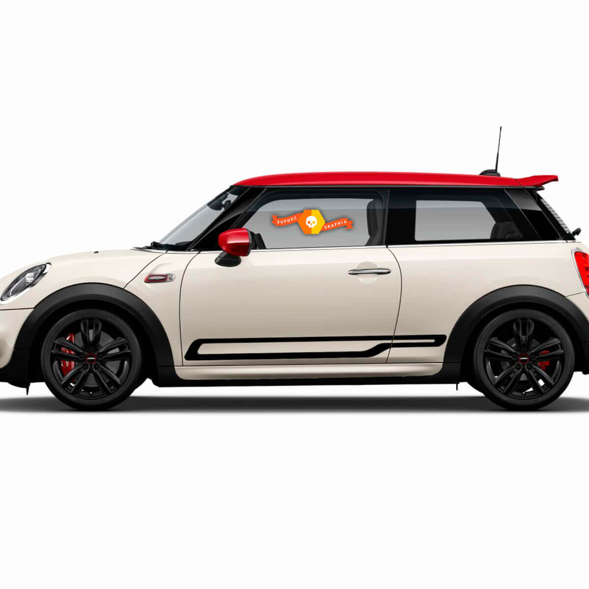 Paire de bandes autocollantes de style GP pour les portes latérales Mini F56, rouge Cooper S John Cooper Works
