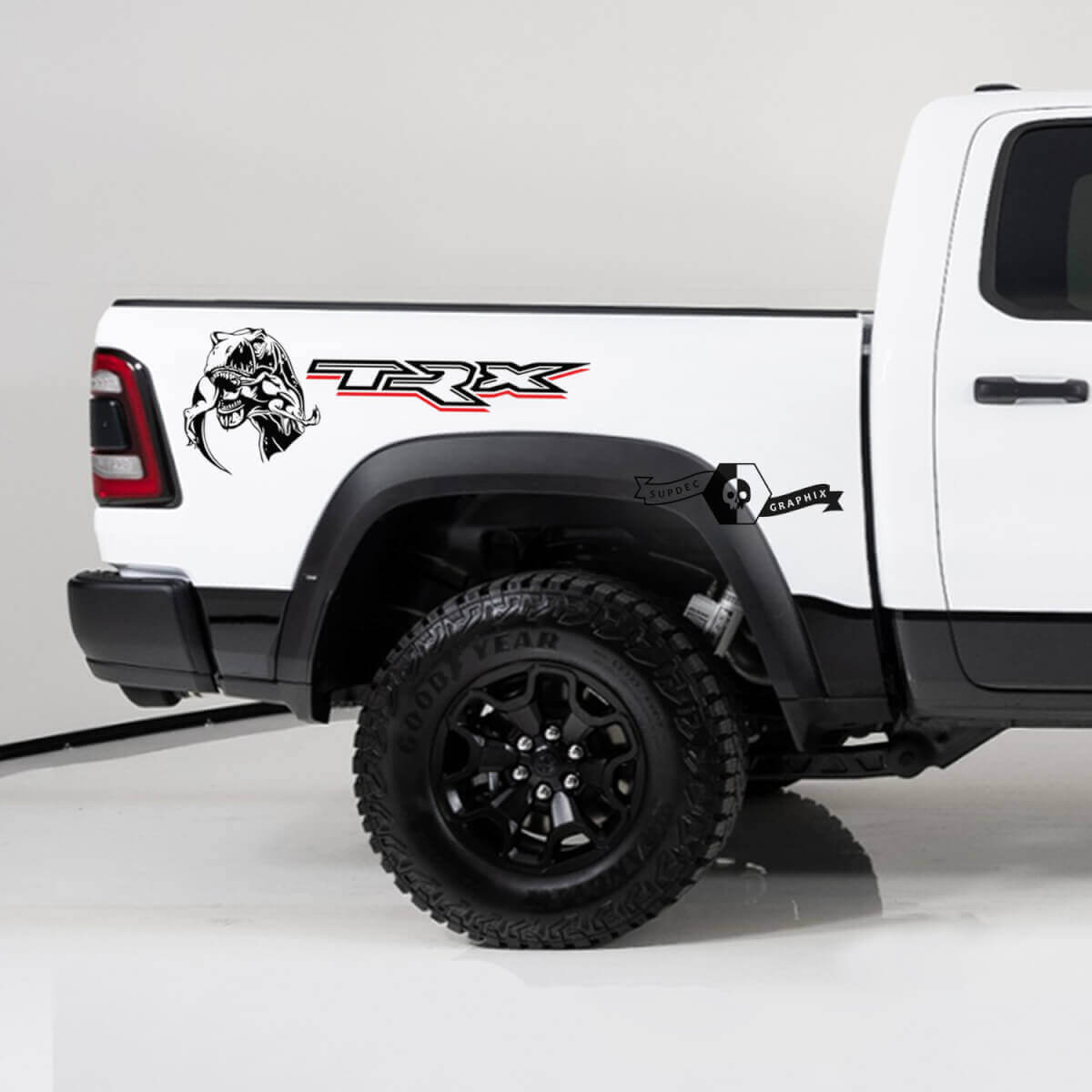Autocollants Vinyle Arrière Latéraux Dinosaure Mangeur TRX pour Dodge Ram TRX