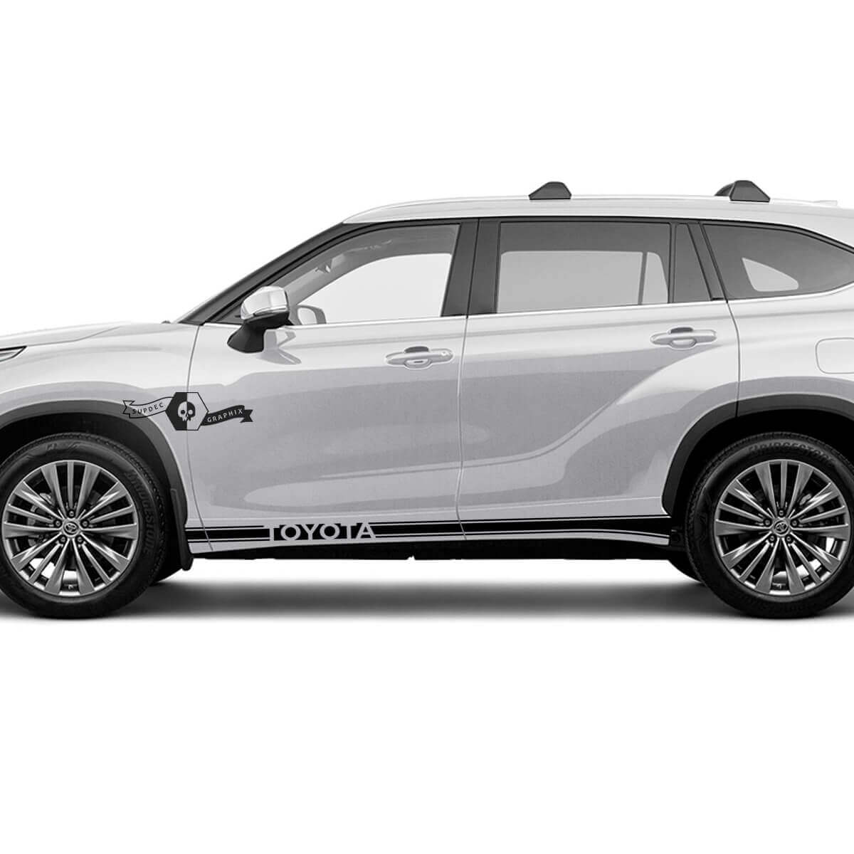 Paire Toyota 2020 Highlander portes lit côté mince panneau à bascule garniture décalcomanie graphique autocollant côté bande Kit

