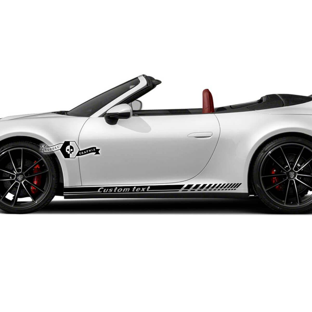 2 Nouvelles bandes latérales de bas de caisse Porsche 911 Porsche Carrera Slim Stripes Doors Kit Autocollant Décalcomanie Texte Personnalisé
