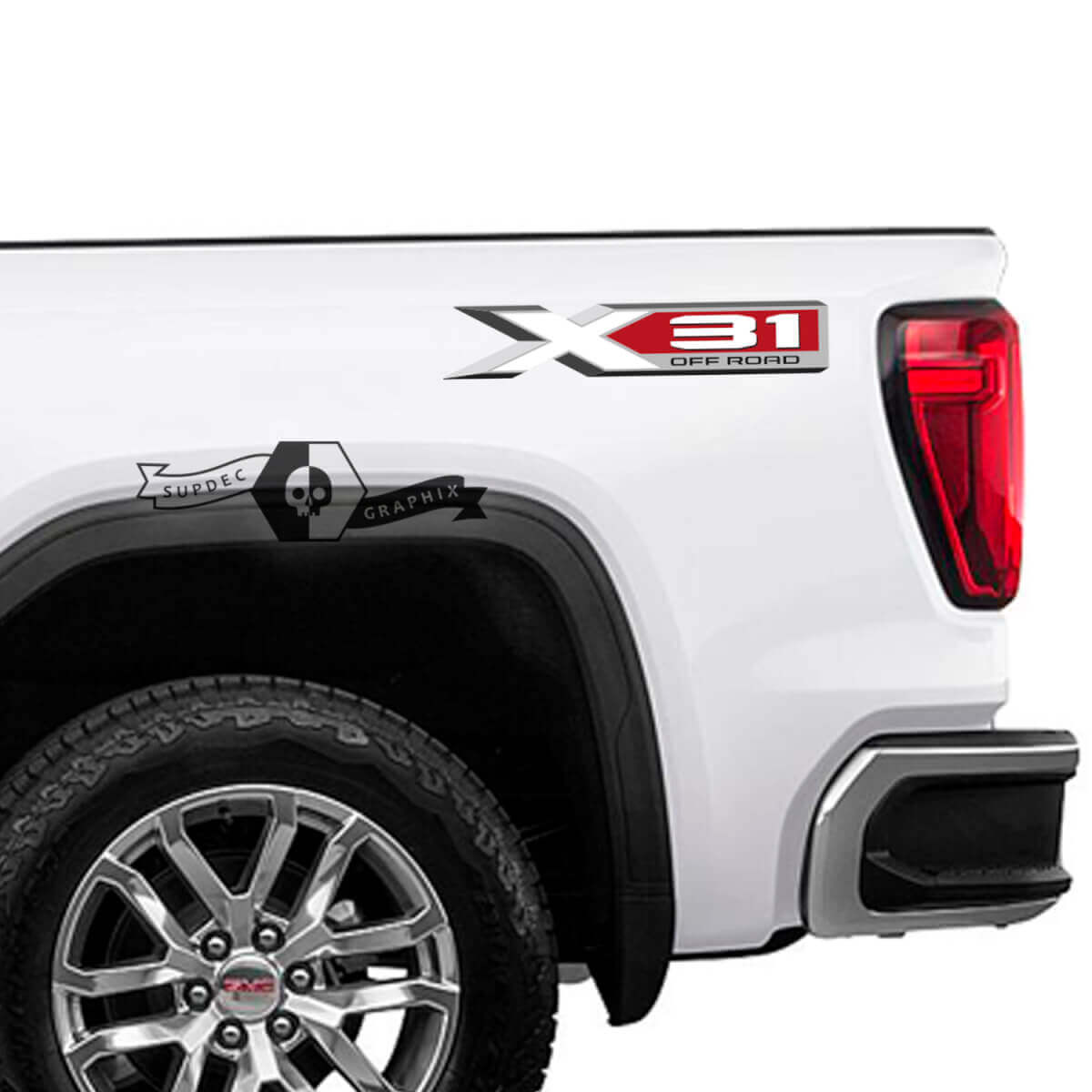 Set d'autocollants latéraux arrière en vinyle X31 Off Road pour GMC Sierra 1500