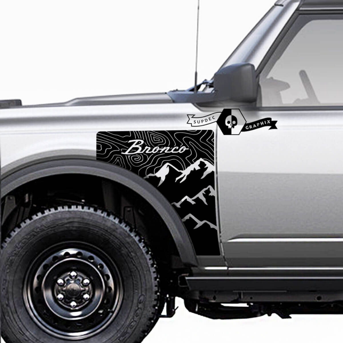 Paire Ford Bronco Vintage Logo Topographique Carte Everglades Style Panneau Latéral Vinyle Autocollant Autocollant Kit Graphique
