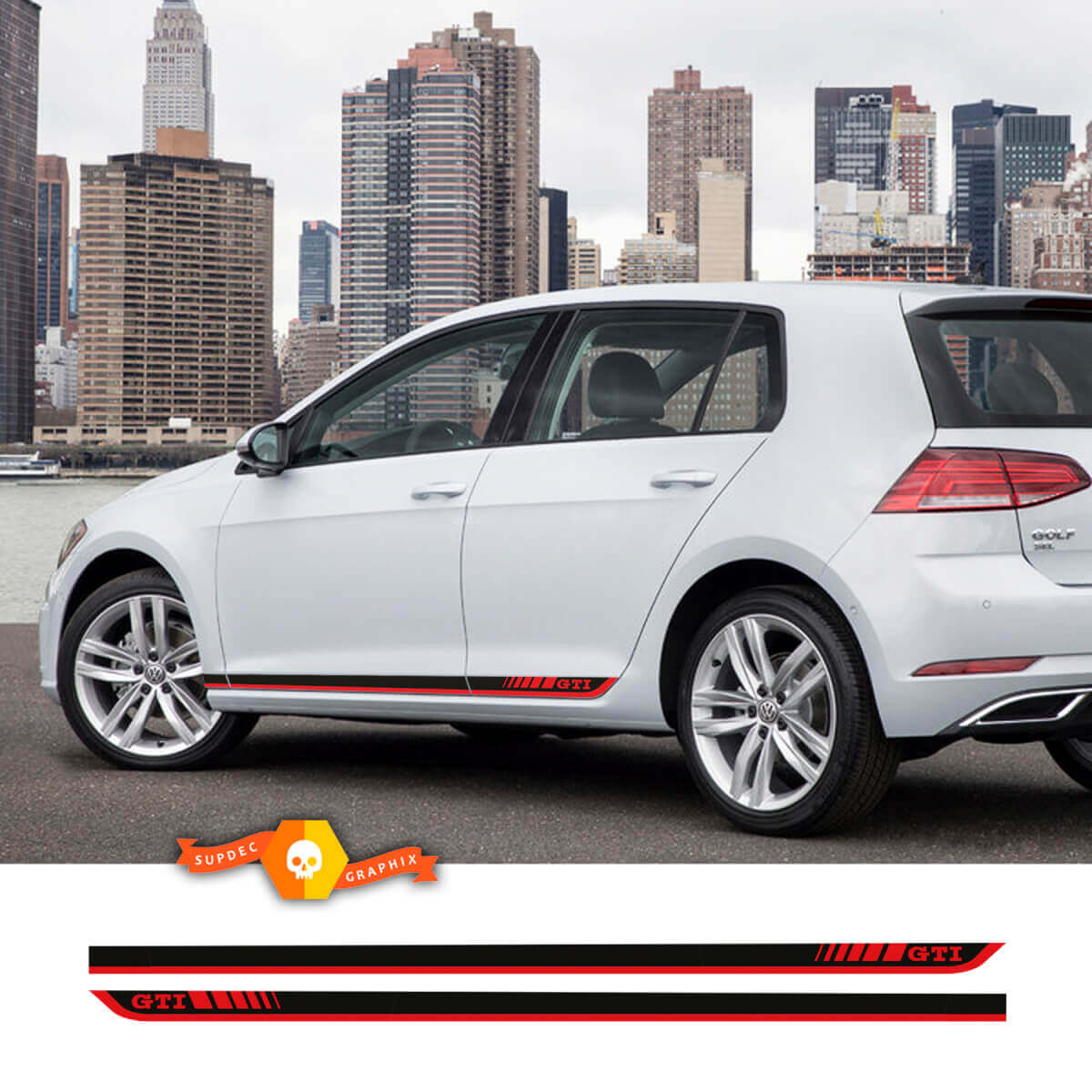 Autocollant Vinyle Bande Latérale Style GTI pour Volkswagen Golf GTI 2012-2019