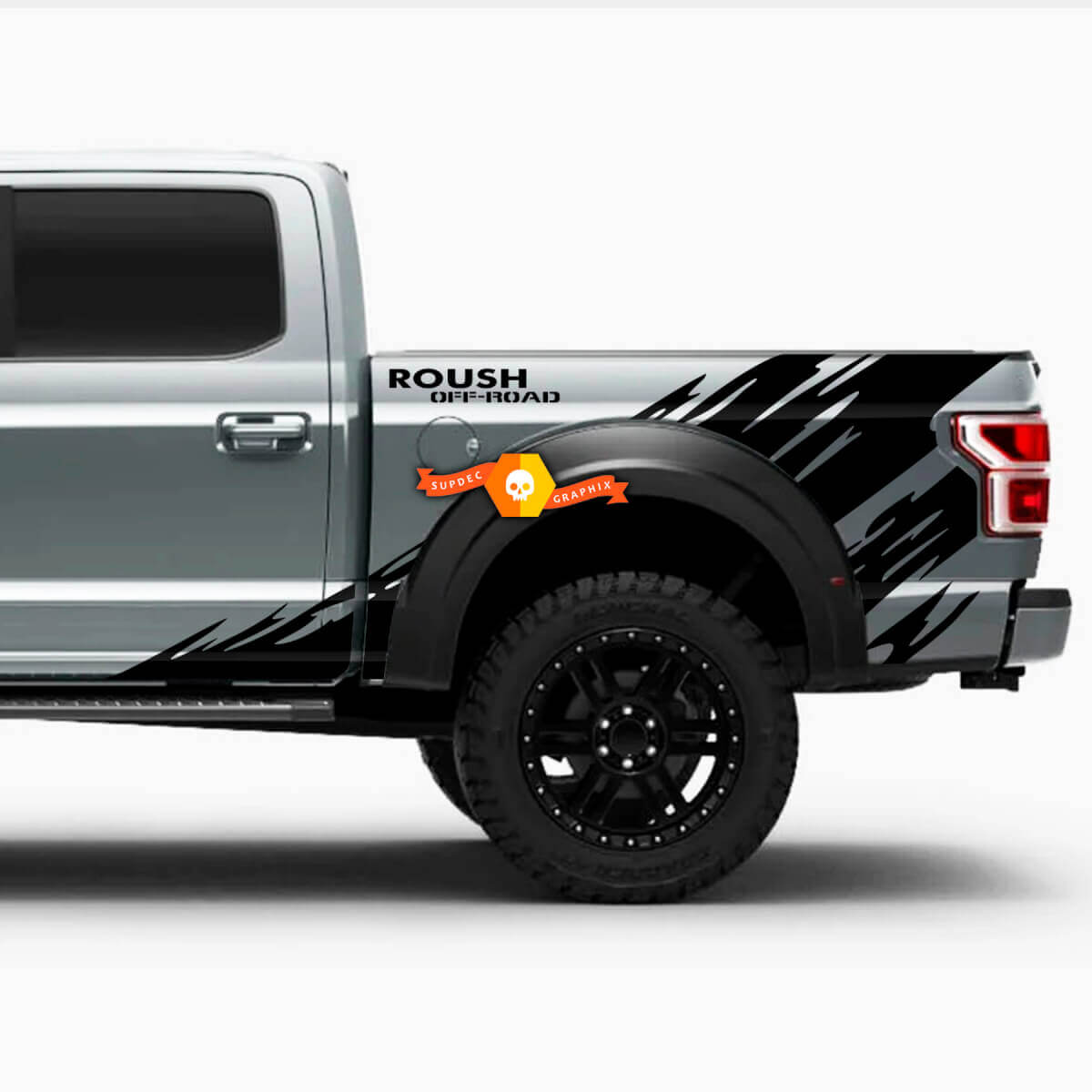 Autocollant en vinyle anti-boue Roush Off-Road pour les côtés de benne de camion Musclecar 2013+