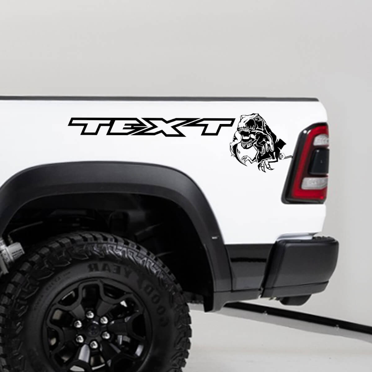 Kit de décalcomanies vinyle prédateur T-Rex dévorant un raptor arrière latéral pour Dodge Ram TRX 2020-23