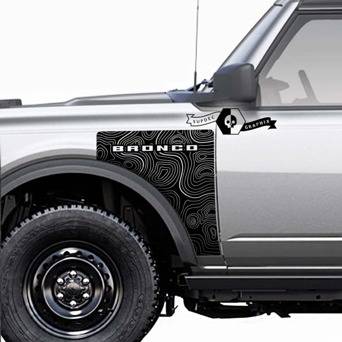 Paire Ford Bronco carte topographique Everglades Style panneau latéral vinyle autocollant autocollant graphique Kit 3
