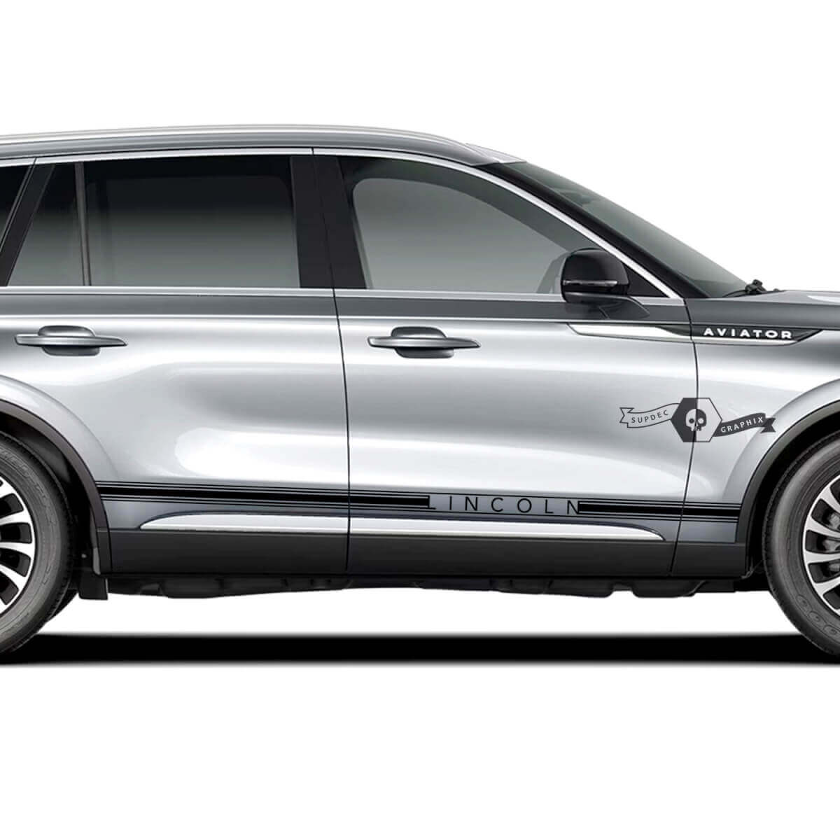 2 x Lincoln 2023 Aviator Doors Stripes Rocker Panel Side Slim Lines Trim Vinyl Stickers Graphics Sticker
