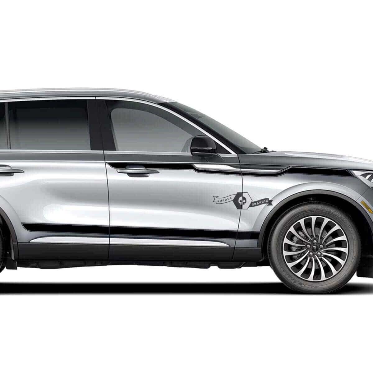 2 x Bandes de portes bas de caisse latéral fines en vinyle solide autocollants graphiques pour Lincoln Aviator 2023