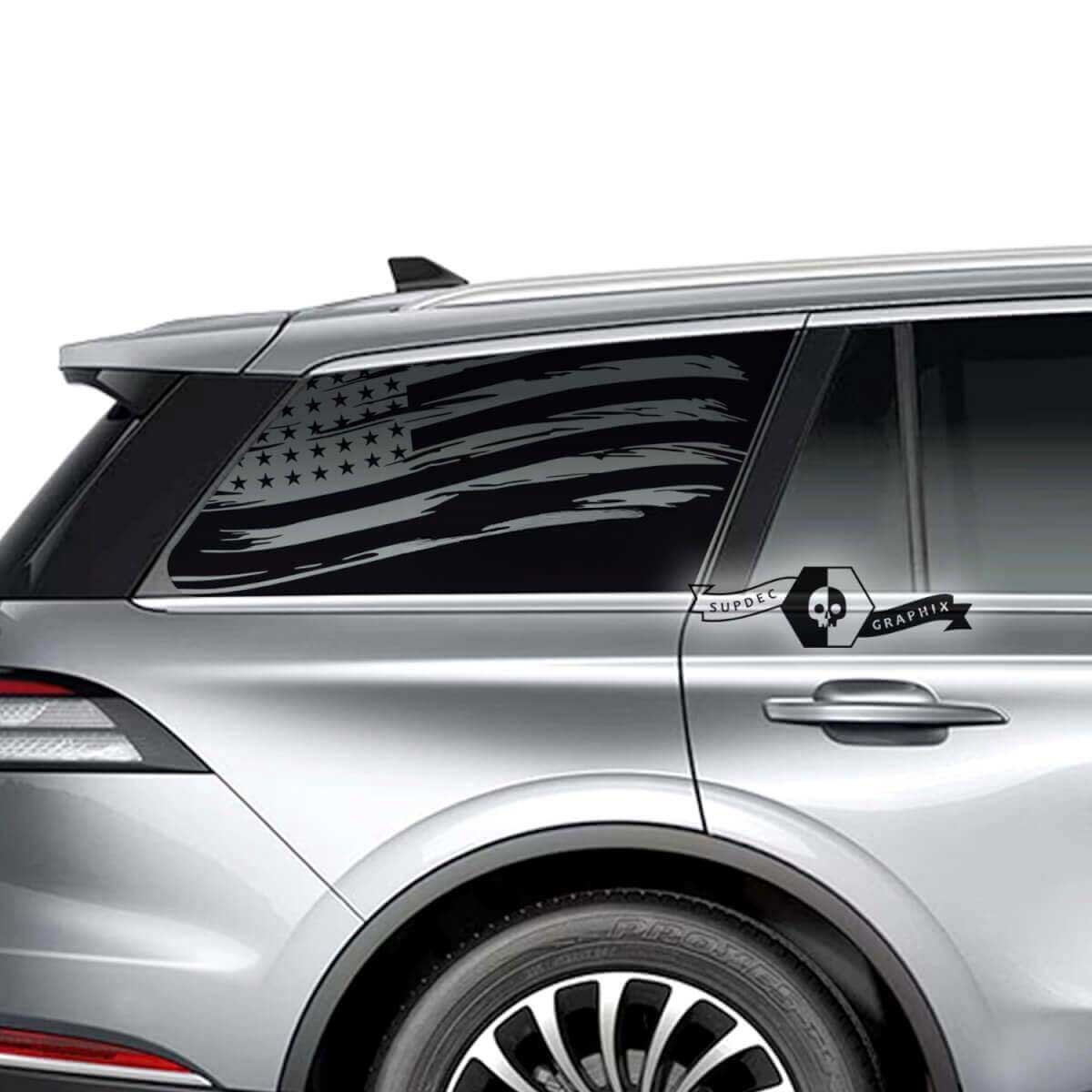 Jeu de décalcomanies vinyles pour lunette arrière avec drapeau américain usé pour Lincoln Aviator 2023