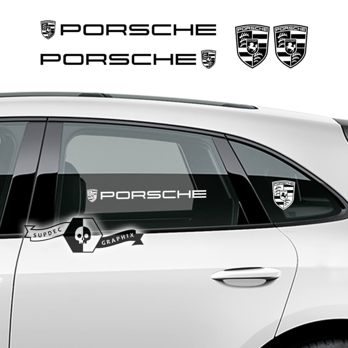Set d'autocollants en vinyle logo Porsche pour vitres Porsche Cayenne Macan 2023