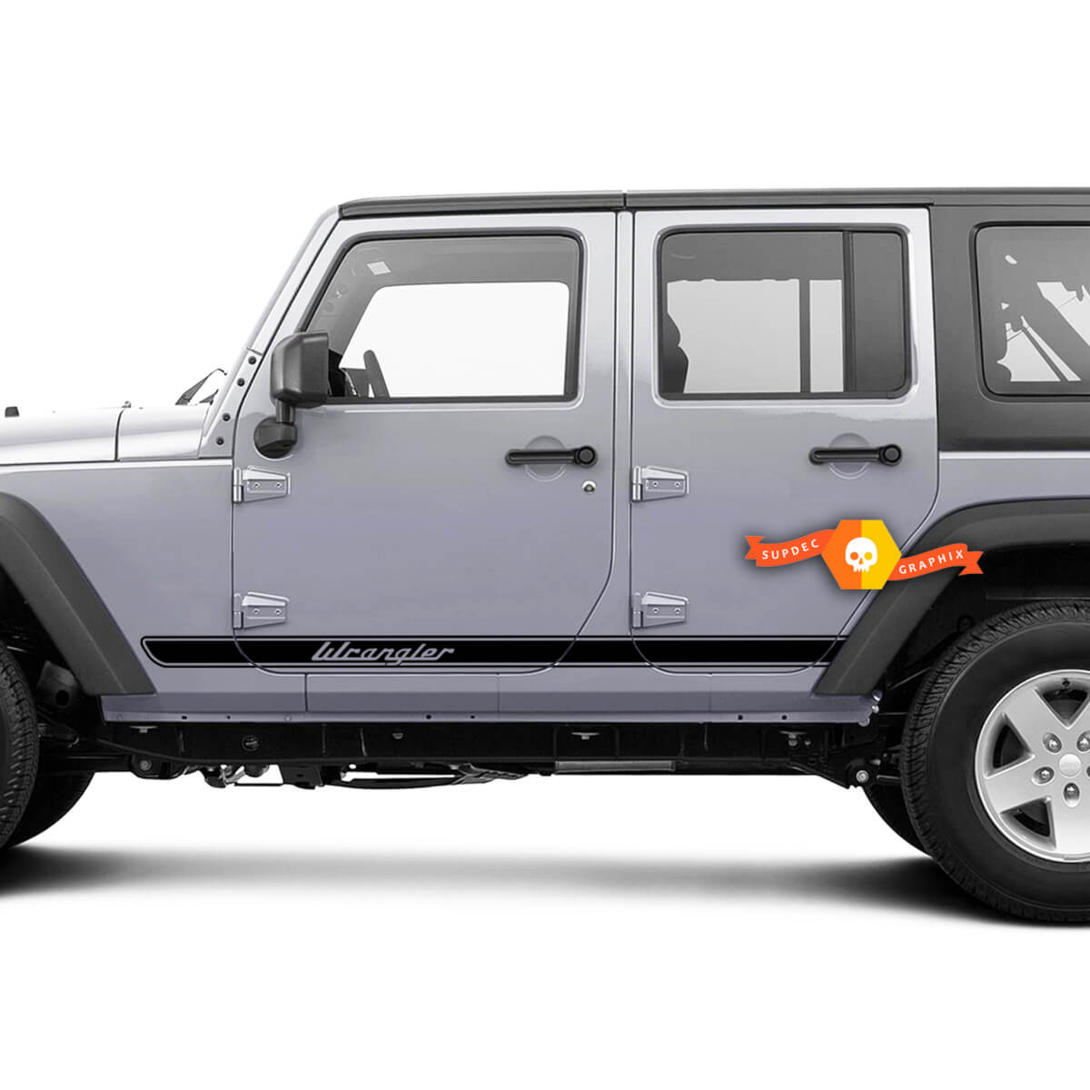 Paire Jeep Wrangler rétro sur toute la longueur de la voiture autocollant autocollant portes latérales vers le bas graphiques Wrangler JK 2 ou 4 portes
