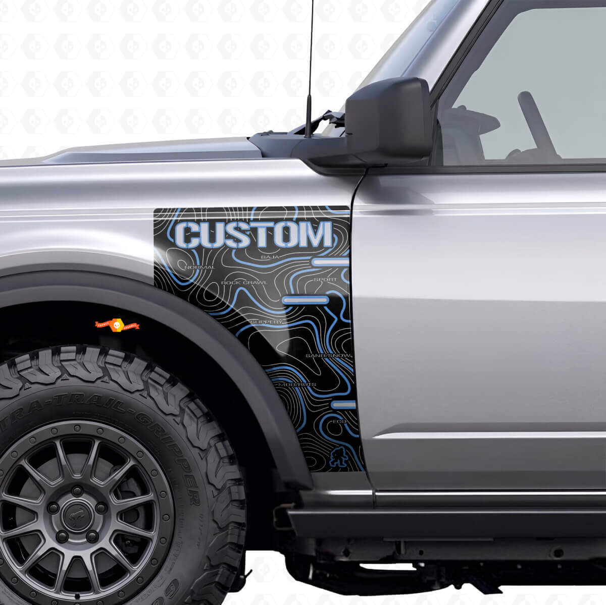 Autocollant vinyle de garde-boue carte topographique pour musclecar cheval Badlands