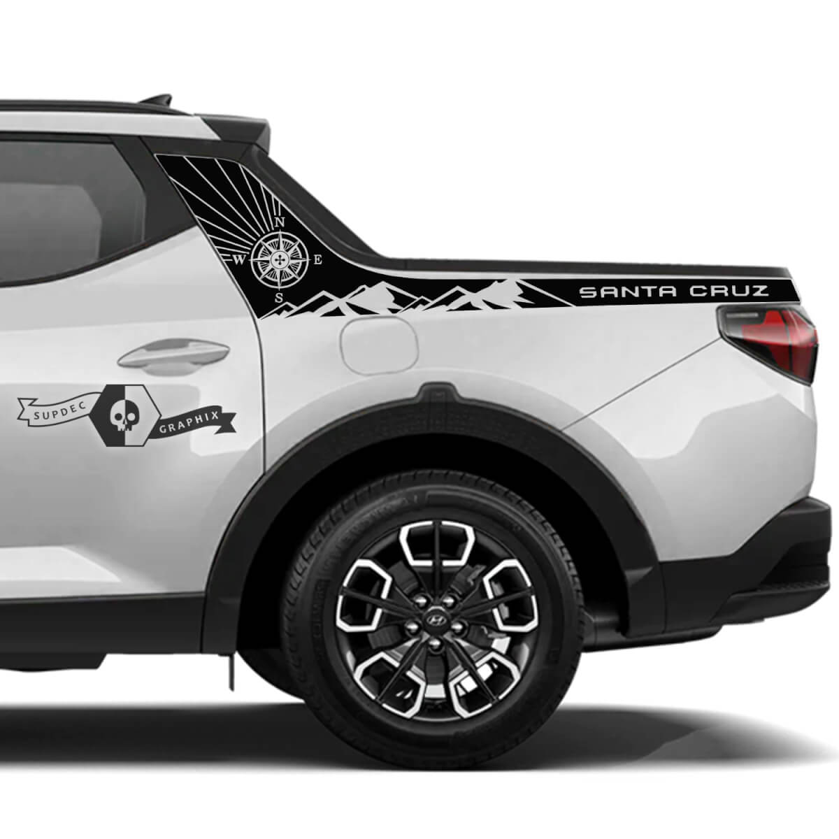 Paire d'autocollants en vinyle pour lit latéral Hyundai Santa Cruz Rally Compass Mountains

