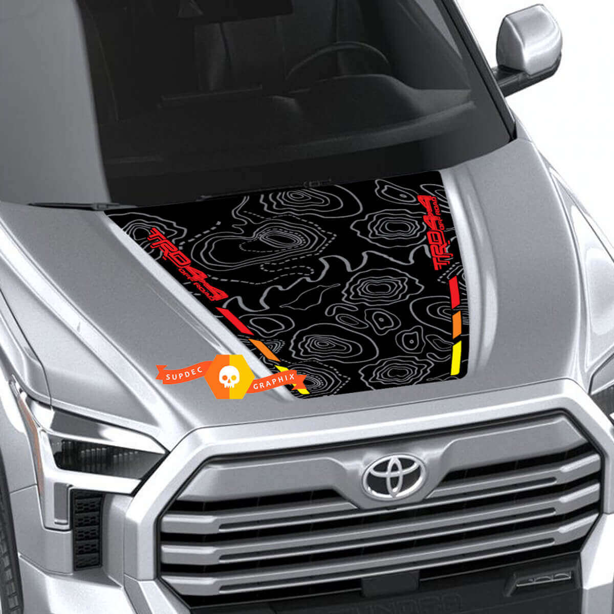 Carte topographique capot TRD 4X4 Off Road Wrap Autocollant Décalque Graphiques 2 pour Toyota Tundra Troisième génération XK70 2021
