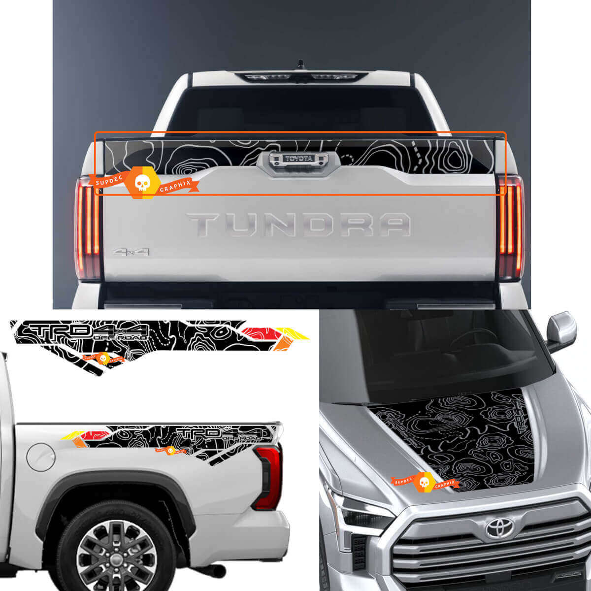 Kit d'autocollants en vinyle topographique pour capot, coffre, hayon pour Toyota Tundra XK70 2021+