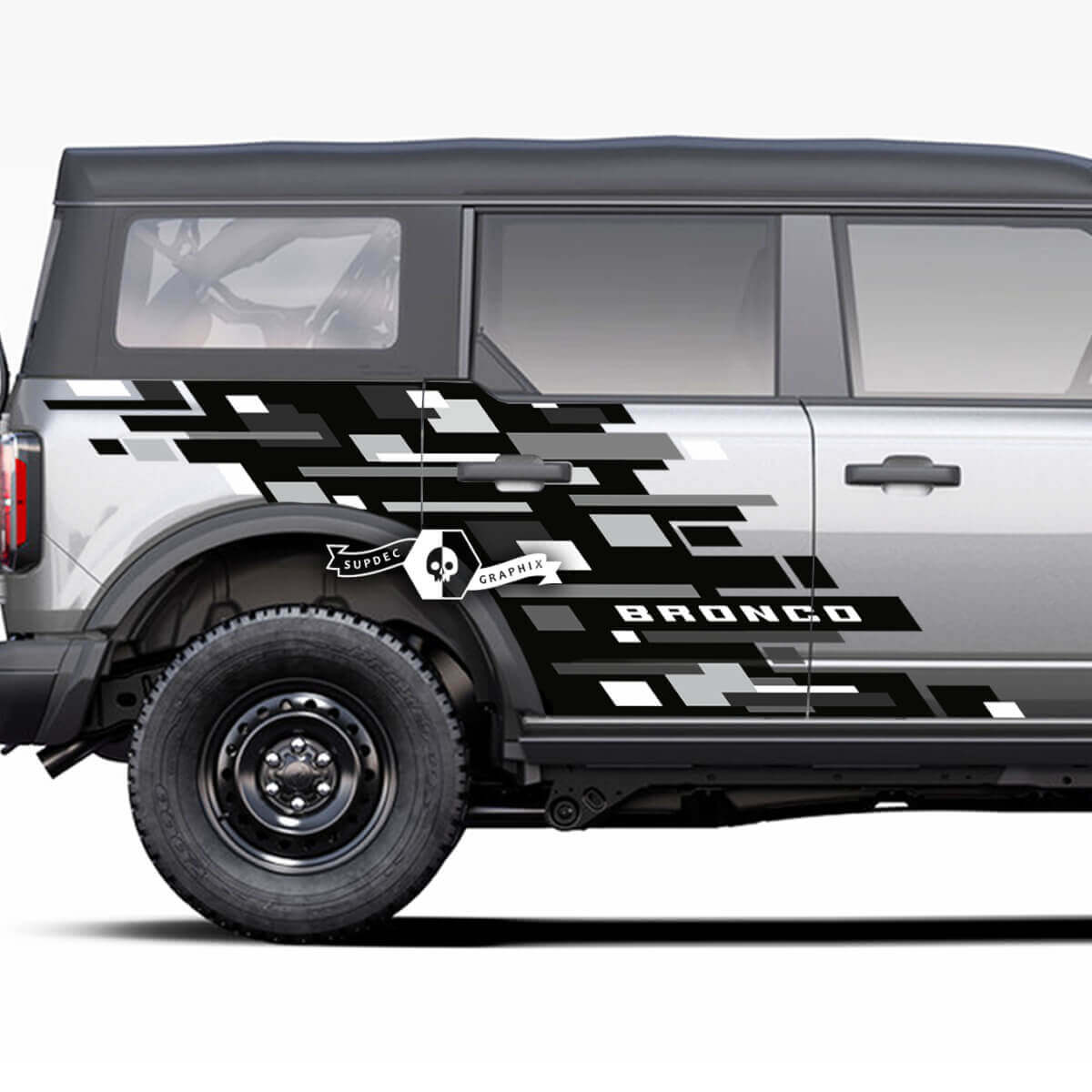 Paire de Portes Côté Graphiques Géométriques Monochromes Autocollants Décoratifs pour Ford Bronco 20212022 2023 3 Couleurs
