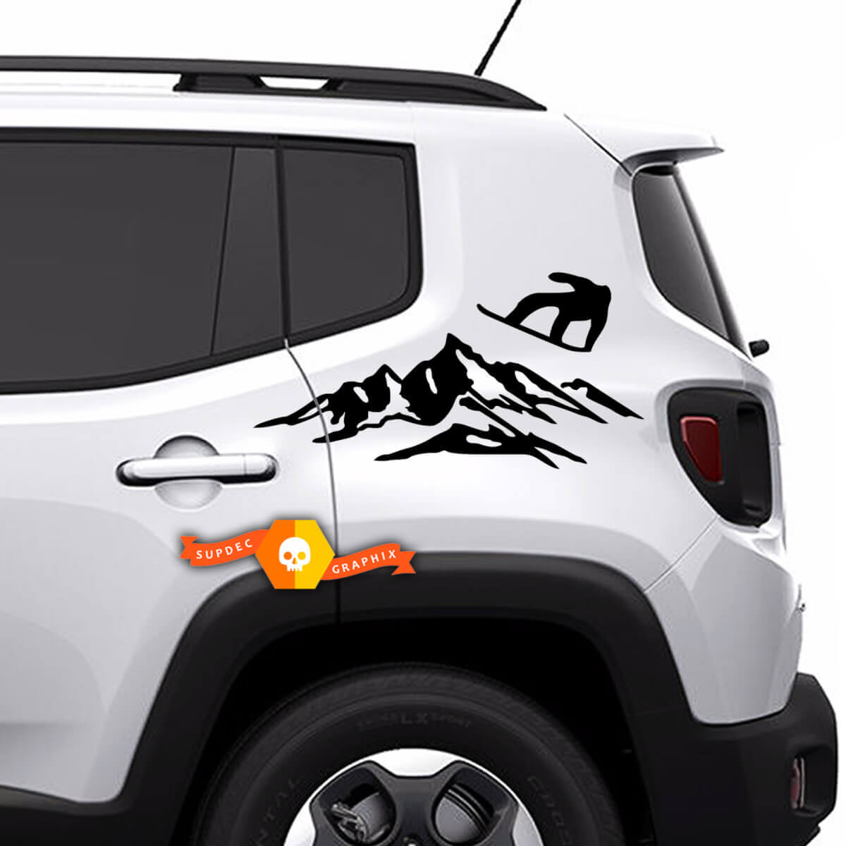 Paire de décalcomanies en vinyle Jeep Renegade Bed Mountain Autocollants latéraux arrière
