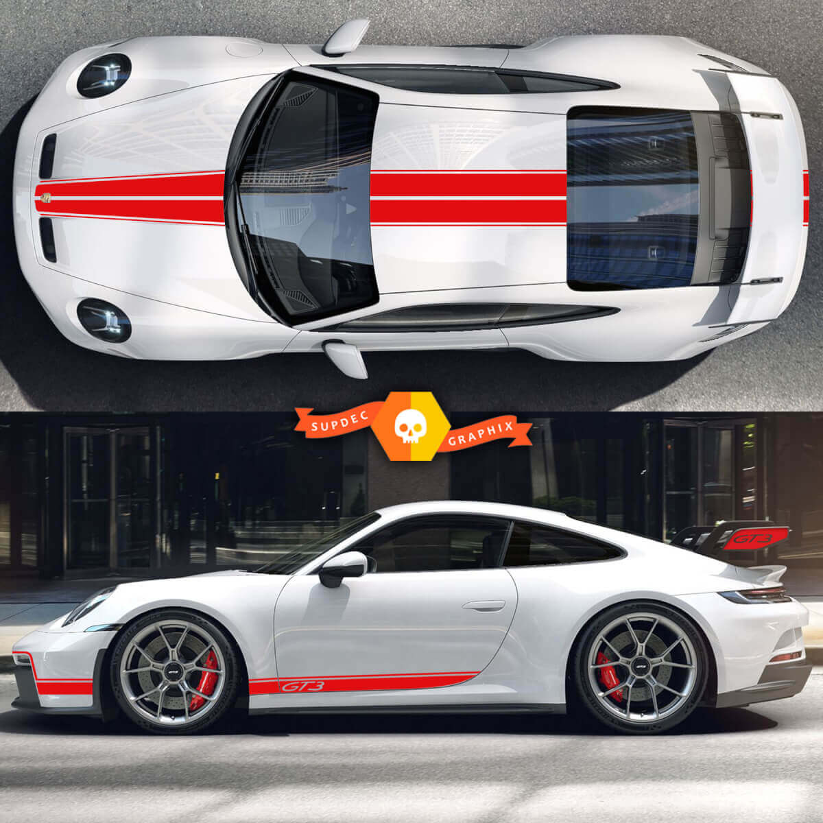 Kit de décalcomanies en vinyle bandes latérales de toit capot de course pour Porsche 911 Carrera GT3