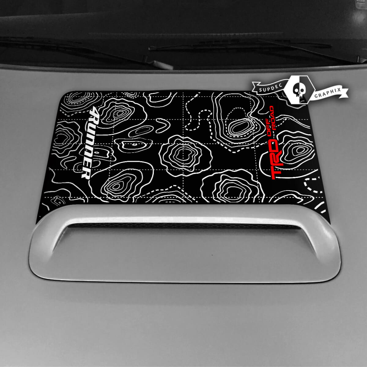 Toyota 4runner TRD Hood Scoop Autocollant Décalcomanie Carte topographique graphique 3 couleurs Logo 2020 2021 2022 2023
