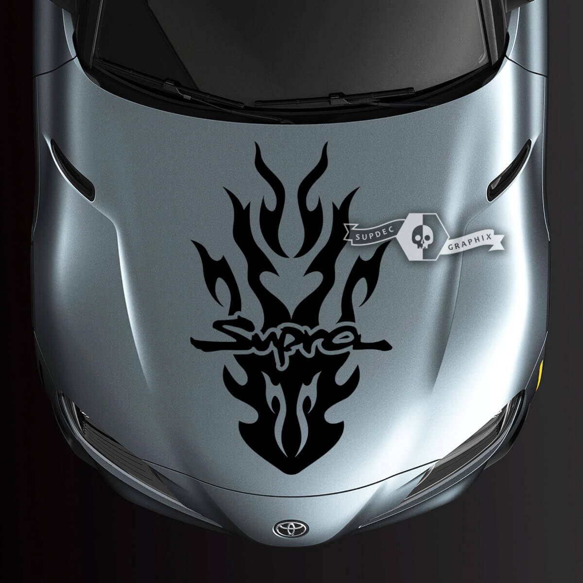 Toyota Supra MK V A90 A91 Hood Racing Flame Logo Stripe Graphics Sticker
