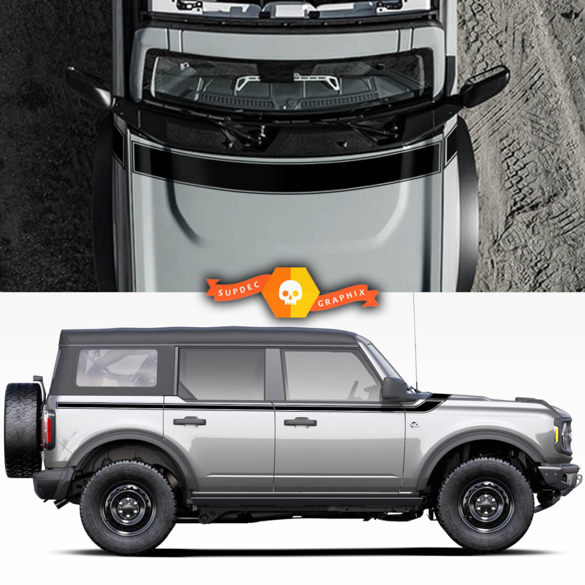 Ford Bronco capot et portes latérales garniture lisse vinyle autocollants autocollant graphique Kit
